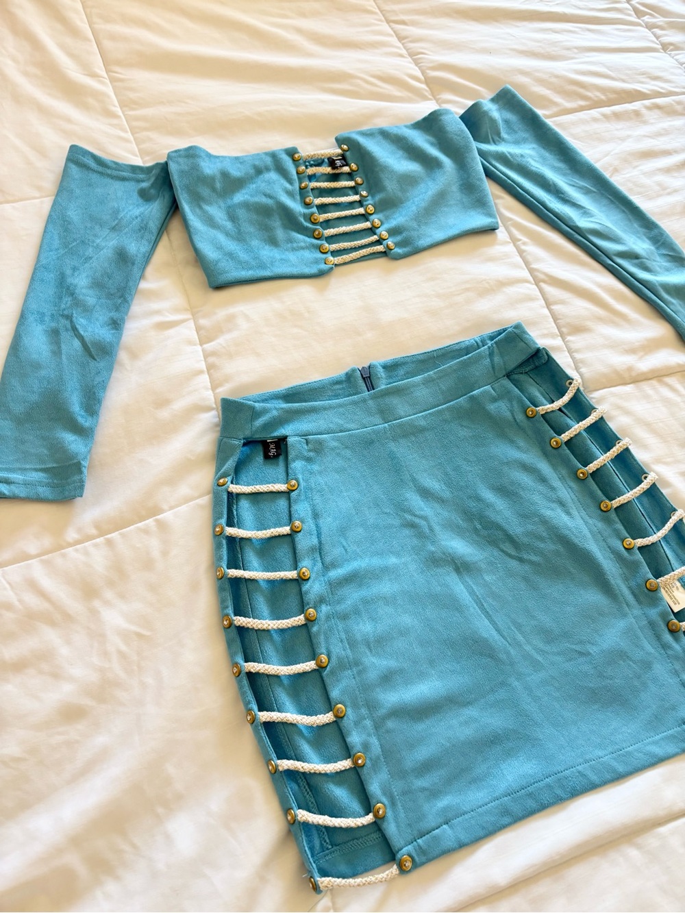 Goldschmied Teal Rope-Accent Mini Skirt and Top Matching Set NWOT